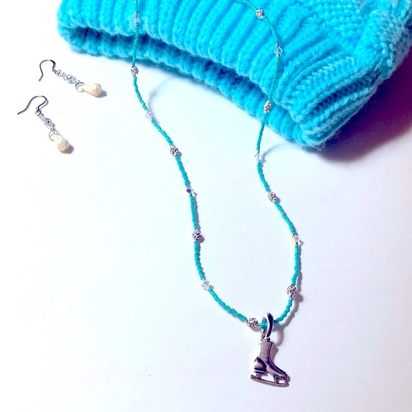 Handmade Skaters Waltz Glass Swarovski Aqua Christmas Necklace - Picture 7 of 12